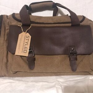 New!  Brown Canvas and Leather Bag